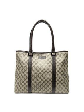 Gucci Large Open Tote Bag Dark Brown Beige Supreme Canvas
